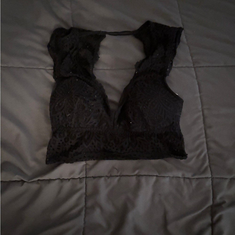 Black Lace Bralette with Scalloped Trim - Women Intimates